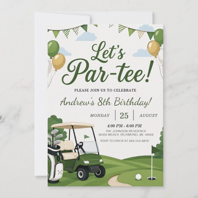Convite Aniversário de Golfe Personalizado (Frente)