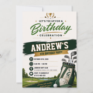 Convite Aniversário de Golfe Personalizado para Adolescent