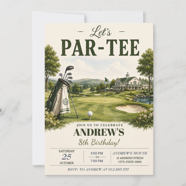 Convite Aniversário de Golfe Personalizado para Crianças (Frente)