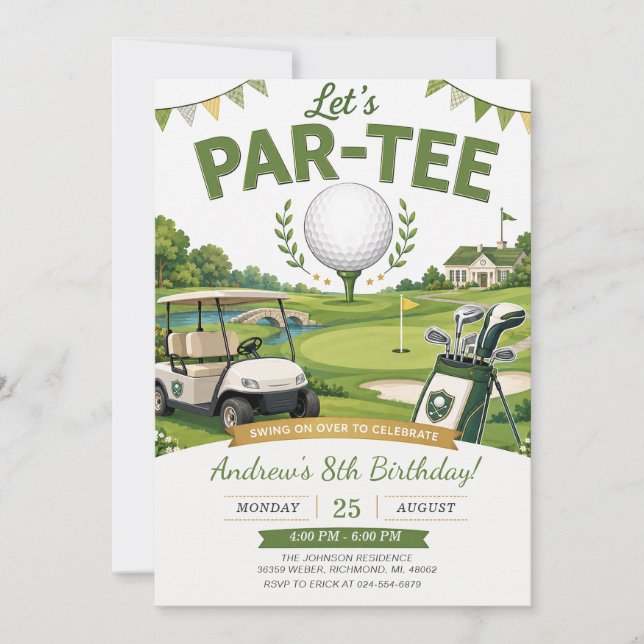 Convite Aniversário de Golfe Pessoal (Frente)