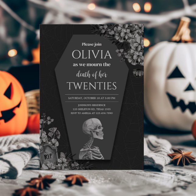 Convite Aniversário de Gothic Halloween de Morte dos Vinte (Death of my Twenties Birthday Party Invitation )