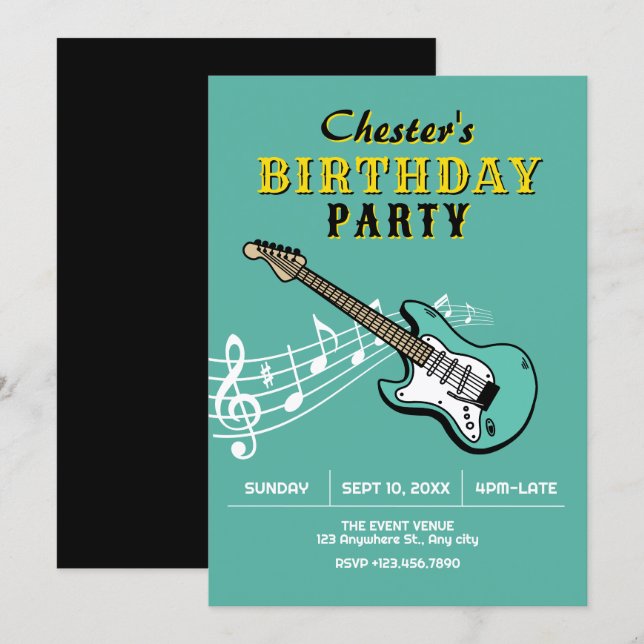Convite Aniversário de guitarra (Frente/Verso)