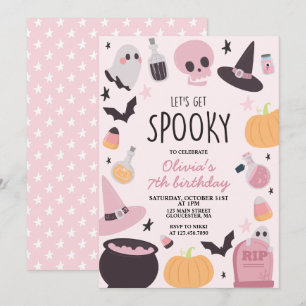 Convite Aniversário de Halloween Assustador Rosa