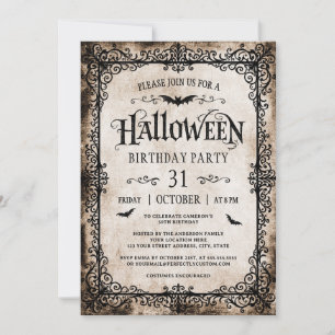 Convite Aniversário de Halloween com Filigrana Gótica Anti