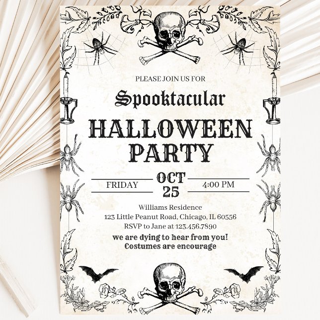 Convite Aniversário de Halloween Crânio Vintage (Criador carregado)