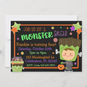 Convite Aniversário de Halloween do Monstro de Frankenstei