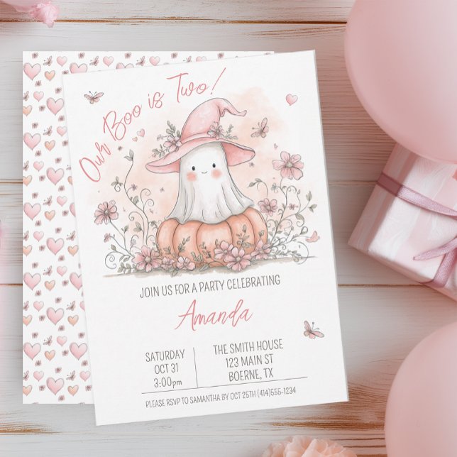 Convite Aniversário de Halloween do Pastel Ghost (Our Boo is Two Halloween Themed Birthday)