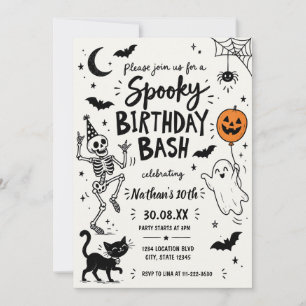 Convite Aniversário de Halloween Esqueleto Assustador Dese
