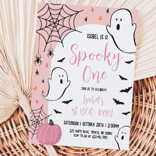 Convite Aniversário de Halloween Fantasma Rosa Assustador