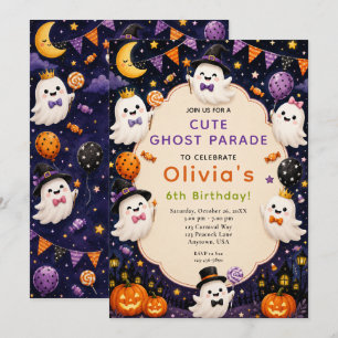 Convite Aniversário de Halloween Fantasminha Fofa