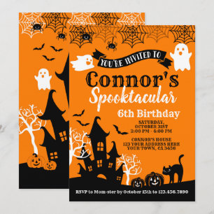 Convite Aniversário de Halloween Laranja e Preto