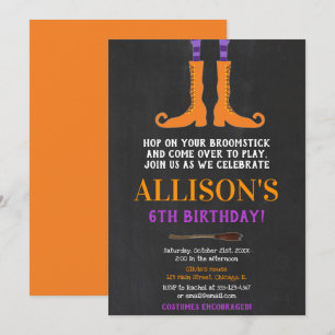 Convite Aniversário de Halloween, pés de bruxa, laranja 