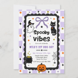 Convite Aniversário de Halloween Vibes Assustadoras Xadrez