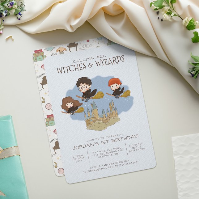 Convite Aniversário de Harry Potter e Hogwarts mágicos (Card on table)