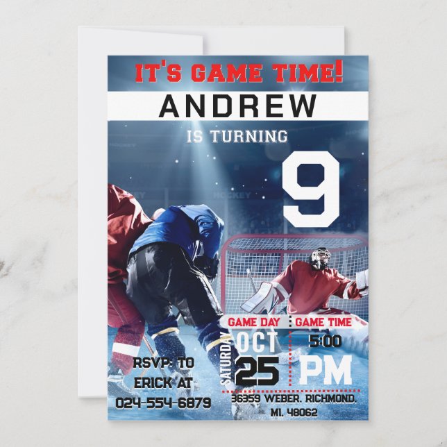 Convite Aniversário de Hockey Pessoal com Fotografia (Frente)