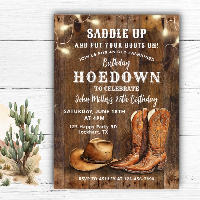 Convite Aniversário de Hoedown Ocidental com Boots Cowboy  (Criador carregado)