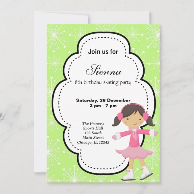 Convite Aniversário De Ice Em Pista (Verde) (Frente)