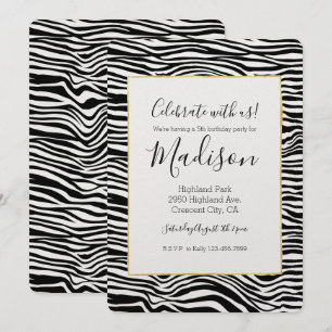 Convite Aniversário de Impressão de Zebra Negra e Branca