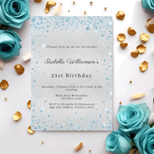 Convite Aniversário de inverno com brilho azul prateado