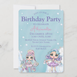 Convite Aniversário de inverno da Menina Glitter