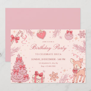 Convite Aniversário de inverno rosa fofo