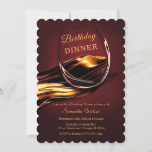Convite Aniversário de Jantar Burgundy e Dourado Personali