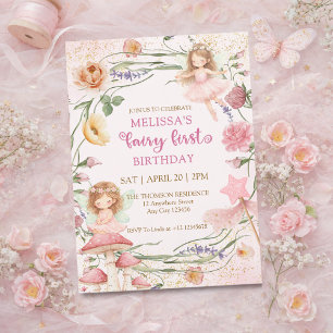 Convite Aniversário de Jardim das Fadas Florais Rosa Capri