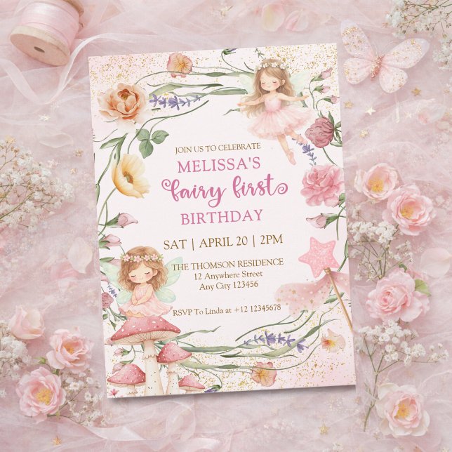 Convite Aniversário de Jardim das Fadas Florais Rosa Capri (Criador carregado)