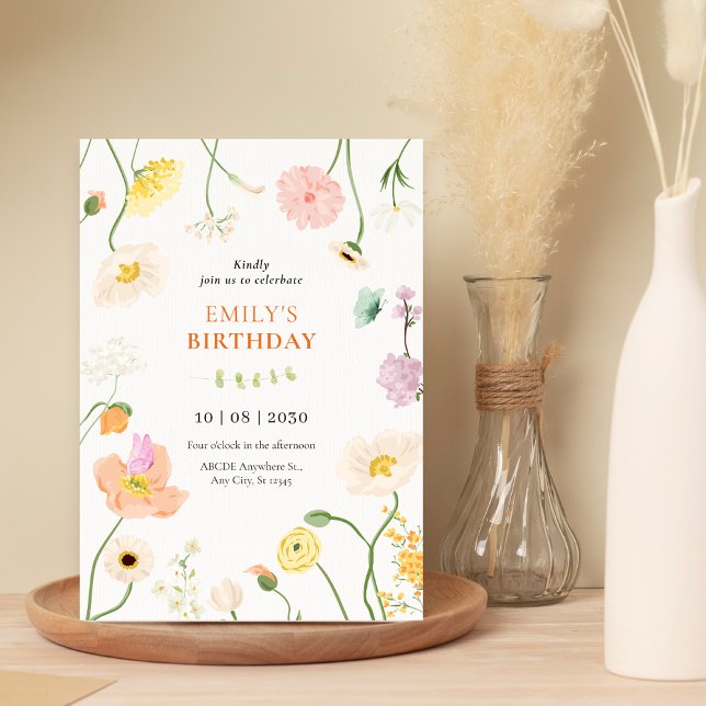 Convite Aniversário de jardim floral suave (Criador carregado)