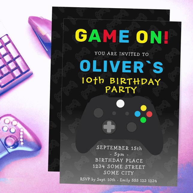 Convite Aniversário de Jogos do Controle de Vídeo Game (Criador carregado)