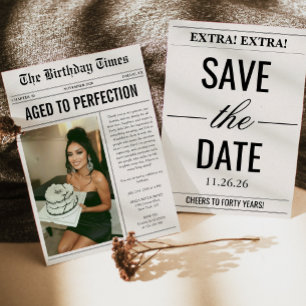 Convite Aniversário de Jornal de Foto Envelhecido à Perfei