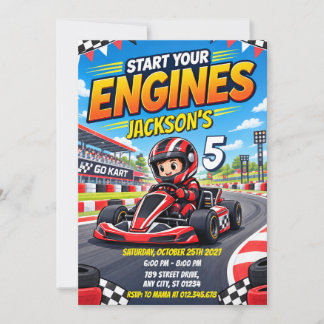 Convite Aniversário de Kart Personalizado com Carro de Cor