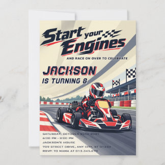 Convite Aniversário de Kart Personalizado Moderno