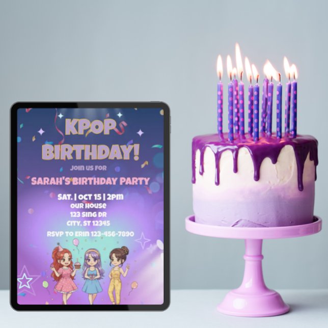 Convite Aniversário de KPOP, Pinte o verso! (Criador carregado)
