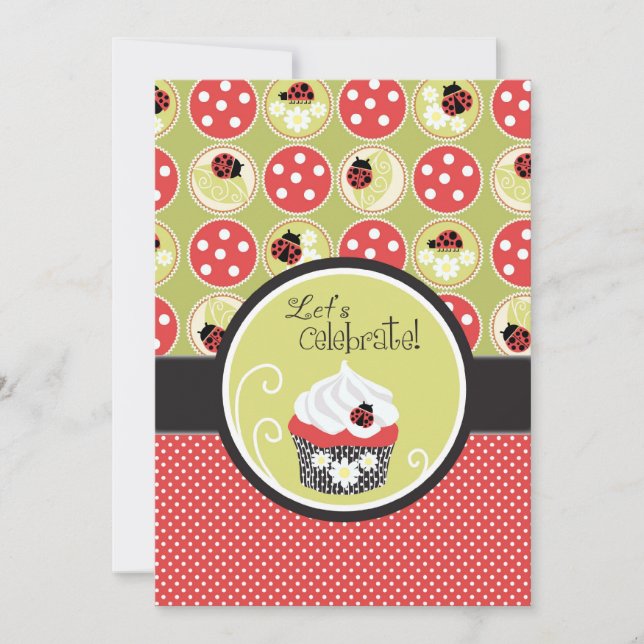 Convite Aniversário de Lady Bug e Cupcake (Frente)