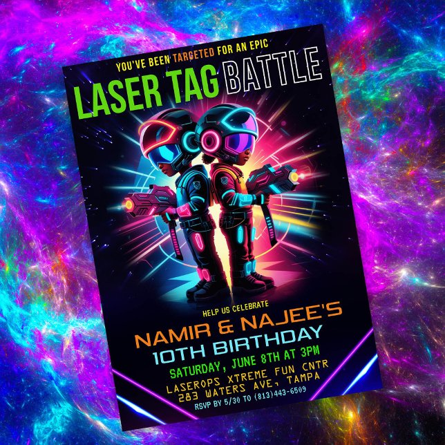 Convite Aniversário de Laser Tag Afro-Americano (Criador carregado)