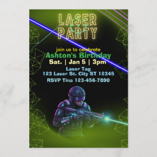 Convite Aniversário de Laser Tag, Neon e Preto