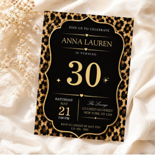 Convite Aniversário de Leão Impresso Cheetah Preto e Doura
