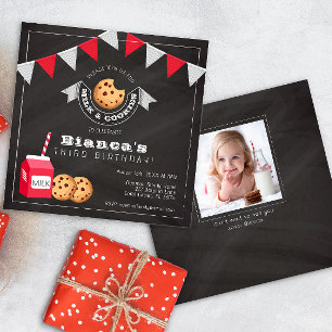 Convite Aniversário de Leite e Cookies - Vintage Cha