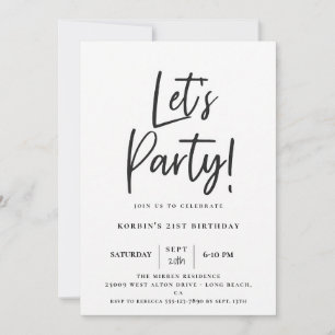 Convite Aniversário de Let's Party com Letra Moderna Preta