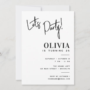 Convite Aniversário de Let's Party Preto e Branco Minimali