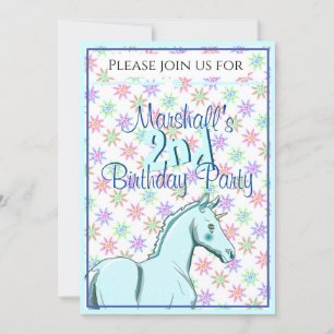Convite Aniversário de Lil Palomino Unicorn (azul/roxo)