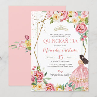 Convite Aniversário de Lily Quinceanera, Pequim Rosa e Lil