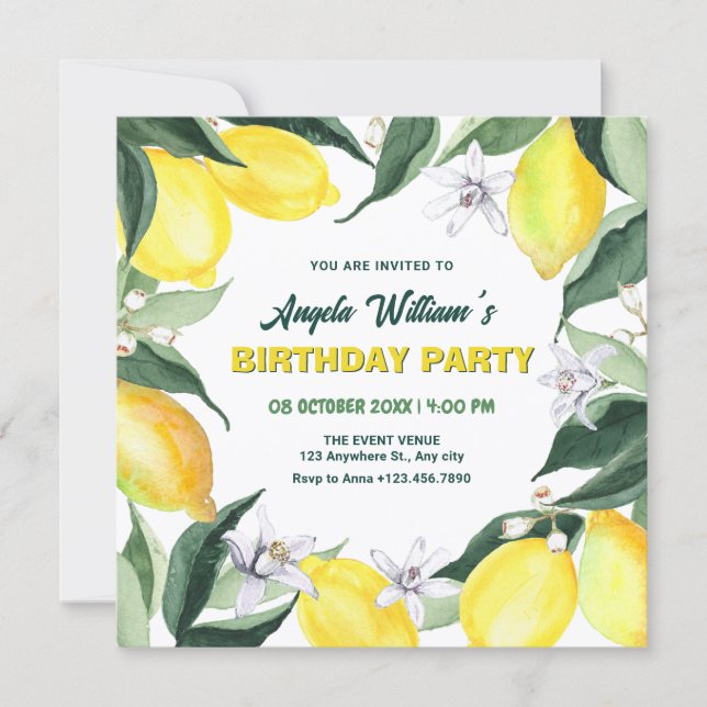 Convite Aniversário de Limões e Flores (Frente)