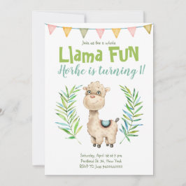 Convite Aniversário de Llama Fun Alpaca Watercolor