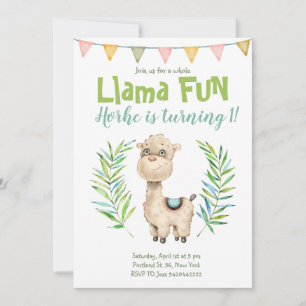 Convite Aniversário de Llama Fun Alpaca Watercolor