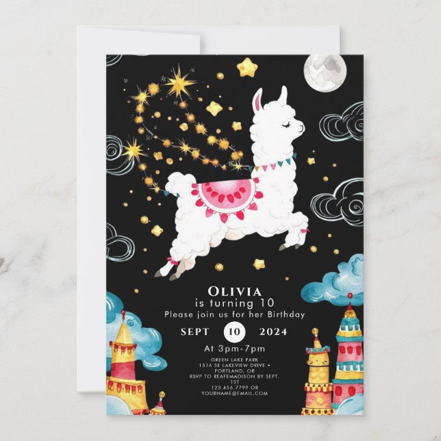Convite Aniversário de Llama Personalizado Colorido (Frente)