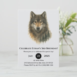 Convite Aniversário de Lobo de Aquarela Personalizado