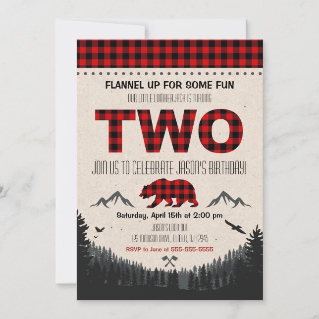 Convite Aniversário de Lumberjack de Aniversário (Frente)