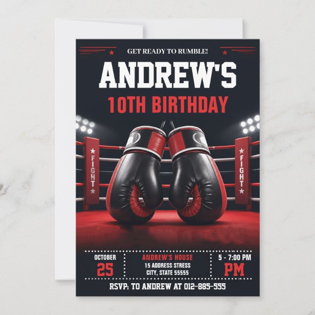 Convite Aniversário de Lutador de Boxe Pessoal (Frente)